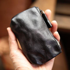 Vintage Slim Brown Leather Mens Coin Wallet Zipper Coin Holder Brown Change Pouch For Men - imessengerbags