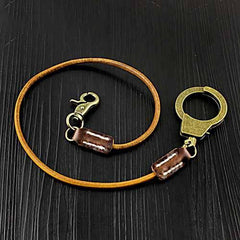 Badass Tan Leather Long Wallet Chain Cool Handcuff Punk Rock Biker Trucker Wallet Chain Trucker Wallet Key Chain for Men - imessengerbags