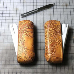 Handmade Tooled Grid Leather Mens IQOS 3.0 Cigarette Case IQOS3.0 Holder for Men - imessengerbags