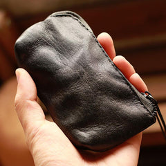 Vintage Slim Brown Leather Mens Coin Wallet Zipper Coin Holder Brown Change Pouch For Men - imessengerbags