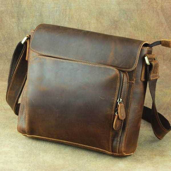 Leather Brown Mens Vintage Small Side Bag Shoulder Bags Small Messenger Bag For Men - imessengerbags