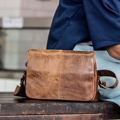 Camel Leather Mens Small Side Bag Small Messenger Bags Postman Bag Courier Bag for Men - imessengerbags