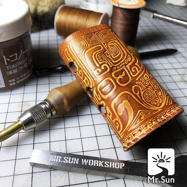 Handmade Tooled Rune Leather Brown Mens DICODES BOXMINI Holder Cigarette Case for Men - imessengerbags