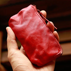 Vintage Slim Brown Leather Mens Coin Wallet Zipper Coin Holder Brown Change Pouch For Men - imessengerbags