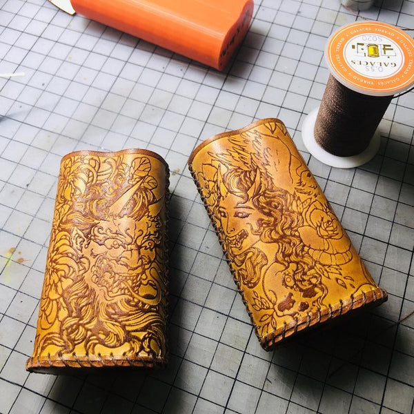 Handmade Tooled Prajna Leather Brown Mens DICODES BOXMINI Holder Cigarette Case for Men - imessengerbags