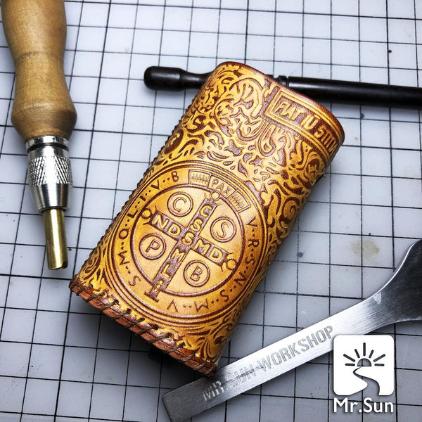 Handmade Tooled Constandine Leather Brown Mens DICODES BOXMINI Holder Cigarette Case for Men - imessengerbags