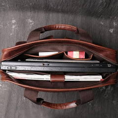 Red Brown Leather Mens 14 inches Large Laptop Work Bag Handbag Briefcase Shoulder Bags Business Bags For Men - imessengerbags