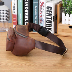 Side view of Leather Crossbody Fanny Pack Leather Bumbag Leather Hip Pack for Men