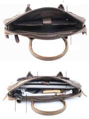 Vintage Black Mens Leather Briefcases Work Handbag Black 14'' Computer Briefcases For Men - imessengerbags