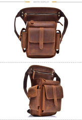 Cool Brown Leather Men's Drop Leg Bag Small Side Bag Belt Pouch Waist Bag For Men - imessengerbags