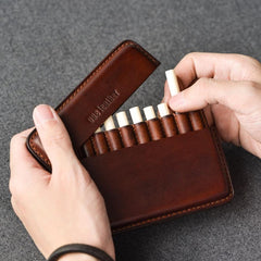 Handmade Brown Leather Slim Mens 10pcs Cigarette Holder Case Cool Custom Cigarette Case for Men - imessengerbags