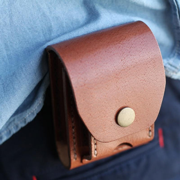 Cool Brown Leather Mens Cigarette Case Cigarette Holder Belt Pouch with Belt Loop for Men - imessengerbags