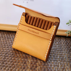 Cool Wooden Beige Leather Mens 10pcs Cigarette Case Custom Cigarette Holder for Men - imessengerbags