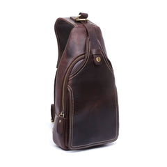 Handmade Leather Mens Cool Chest Bag Sling Bag Crossbody Bag Travel Bag Hiking Bag for men - imessengerbags