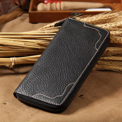 Cool Handmade Leather Black Mens Clutch Vintage Zipper Wallet for Men - imessengerbags