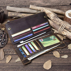 Handmade Leather Mens Cool Long Leather Wallet Passport Wallet Travel Wallet for Men - imessengerbags