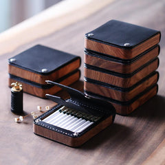 Handmade Wooden Black Leather Mens 20pcs Cigarette Case Cool Custom Cigarette Holder for Men - imessengerbags