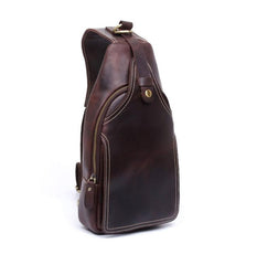 Handmade Leather Mens Cool Chest Bag Sling Bag Crossbody Bag Travel Bag Hiking Bag for men - imessengerbags