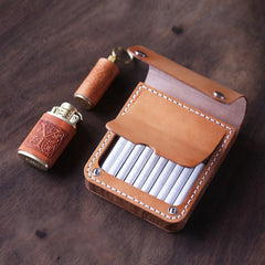 Handmade Wooden Beige Leather Mens 7pcs Cigarette Case Cool Custom Cigarette Holder for Men - imessengerbags