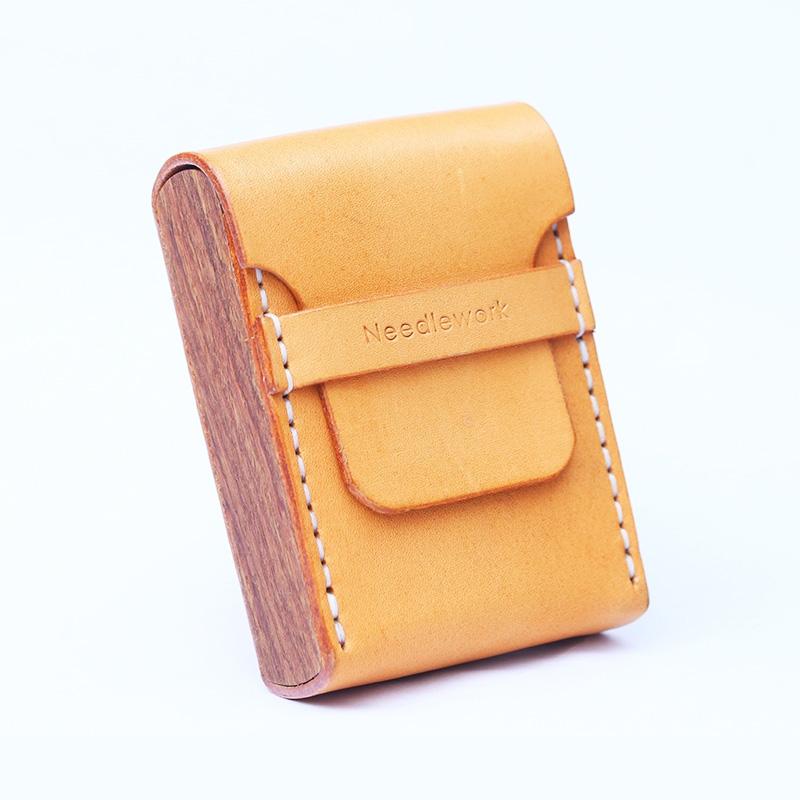 Wooden Beige Leather Mens Cigarette Case Cool Handmade Custom Cigarette Holder for Men - imessengerbags