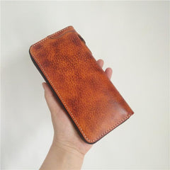 [On Sale] Handmade Mens Long Biker Wallet with Chain Cool Zipper Leather Biker Chain Wallet - imessengerbags