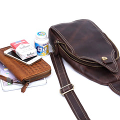 Handmade Leather Mens Cool Chest Bag Sling Bag Crossbody Bag Travel Bag Hiking Bag for men - imessengerbags