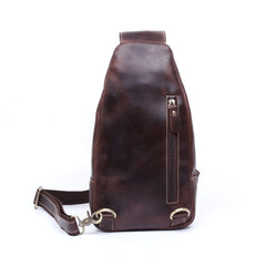 Handmade Leather Mens Cool Chest Bag Sling Bag Crossbody Bag Travel Bag Hiking Bag for men - imessengerbags