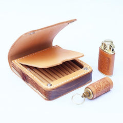 Wooden Beige Leather Mens Cigarette Case Cool Handmade Custom Cigarette Holder for Men - imessengerbags