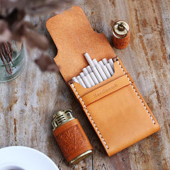 Wooden Beige Leather Womens 20pcs Cigarette Case Custom Cigarette Holder for Women - imessengerbags