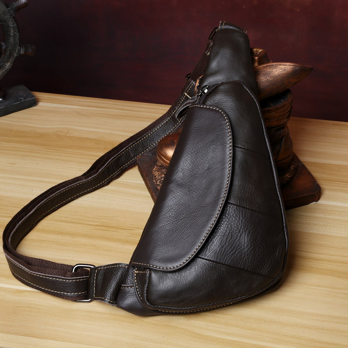 Genuine Leather Mens Cool Chest Bag Sling Bag Crossbody Bag Travel Bag Hiking Bag for men - imessengerbags