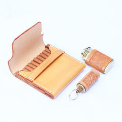 Cool Wooden Beige Leather Mens 10pcs Cigarette Case Custom Cigarette Holder for Men - imessengerbags