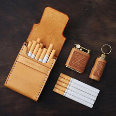 Cool Wooden Beige Leather Mens Cigarette Case Custom Cigarette Holder for Men - imessengerbags