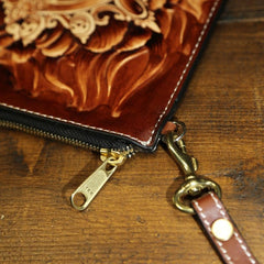 Handmade Leather Tooled Mens Cool Long Leather iPad Bag Wristlet Clutch Wallet for Men - imessengerbags