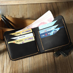 Handmade Slim Coffee Leather Mens Billfold Wallet Personalize Bifold Small Wallets for Men