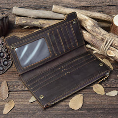 Handmade Leather Mens Cool Long Leather Wallet Passport Wallet Travel Wallet for Men - imessengerbags