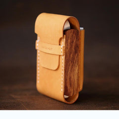 Cool Wooden Beige Leather Mens Cigarette Case Custom Cigarette Holder for Men - imessengerbags