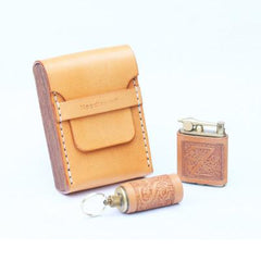 Cool Wooden Leather Mens 20pcs Cigarette Case Custom Beige Cigarette Holder for Men - imessengerbags