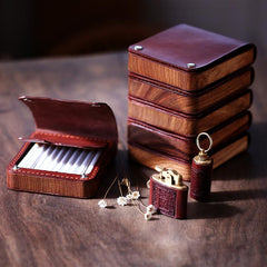 Handmade Wooden Coffee Leather Mens 20pcs Cigarette Case Cool Custom Cigarette Holder for Men - imessengerbags