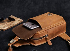 Handmade Leather Mens Cool Chest Bag Sling Bag Crossbody Bag Travel Bag Hiking Bag for men - imessengerbags