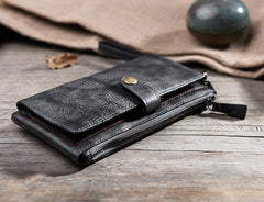 Handmade Leather Mens Biker Wallet Cool Leather Wallet Long Wrist Wallets for Men - imessengerbags