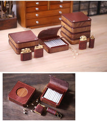 Handmade Wooden Coffee Leather Mens 20pcs Cigarette Case Cool Custom Cigarette Holder for Men - imessengerbags