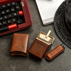 Handmade Brown Leather Mens 20pcs Cigarette Case Cool Custom Cigarette Case for Men - imessengerbags