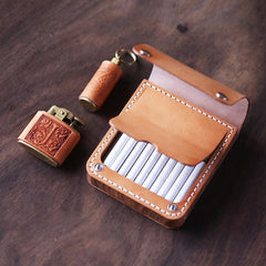 Handmade Wooden Black Leather Mens 20pcs Cigarette Case Cool Custom Cigarette Holder for Men - imessengerbags