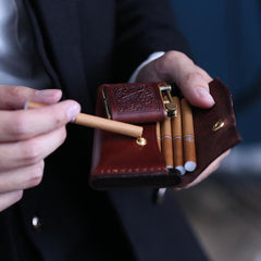 Handmade Wooden Beige Leather Mens 20pcs Cigarette Case Cool Custom Cigarette Holder for Men - imessengerbags