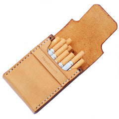 Wooden Beige Leather Mens Cigarette Case Cool Handmade Custom Cigarette Holder for Men - imessengerbags