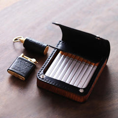 Handmade Wooden Black Leather Mens 20pcs Cigarette Case Cool Custom Cigarette Holder for Men - imessengerbags