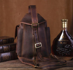 Genuine Leather Mens Cool Chest Bag Sling Bag Crossbody Bag Travel Bag Hiking Bag for men - imessengerbags