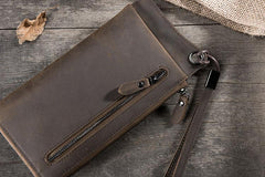 Handmade Leather Mens Cool Long Chain Wallet Phone Biker Trucker Wristlet Wallet - imessengerbags