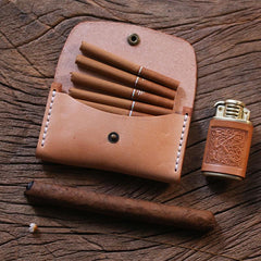 Handmade Wooden Beige Leather Mens 20pcs Cigarette Case Cool Custom Cigarette Holder for Men - imessengerbags