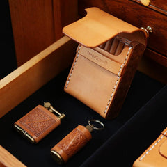 Cool Wooden Beige Leather Mens Cigarette Case Custom Cigarette Holder for Men - imessengerbags